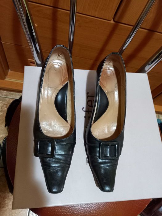 Pantofi negri piele cu toc mic