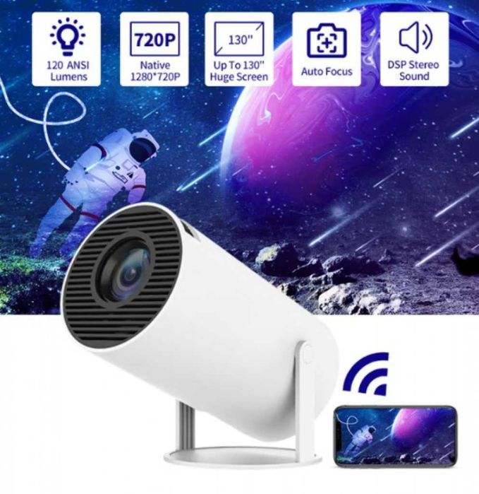 Видеопроектор HY300, 4K 1080P, Android 11, WiFi 5G, Bluetooth 5.0, бял