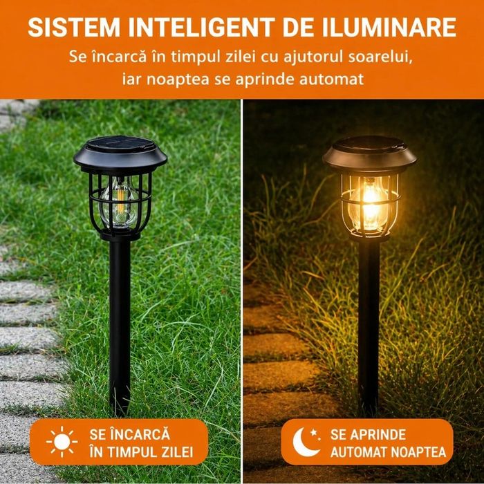 2 bucatii Lampă Solară de Grădină 48 cm, Felinar LED 13cm,Portabila cu Panou Solar Integrat,Țăruș,Montaj in Sol