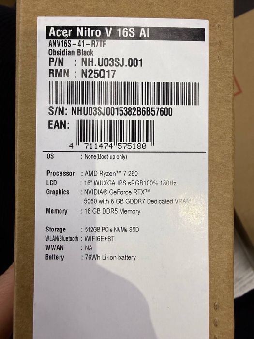 Acer nitro V 16S Ai  RTX 5060