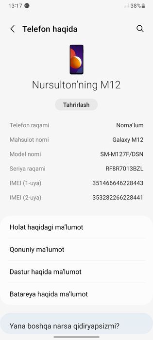 Samsung Galaxy M12 3ga 32 xotira