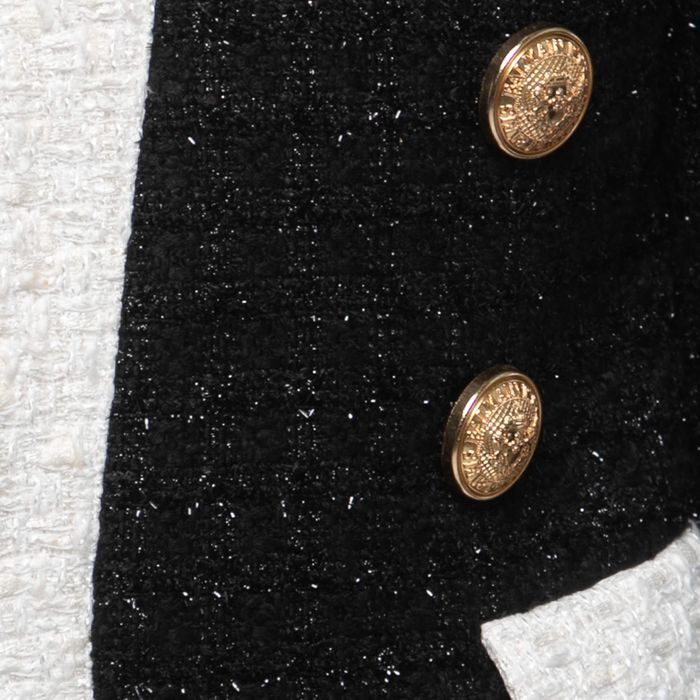 Sacou damă tweed negru cu nasturi aurii Balmain, mărimea 34/XS