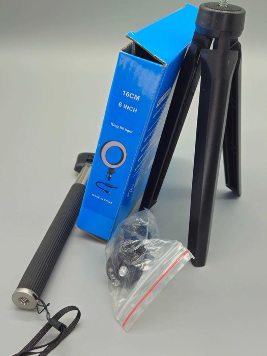 USB LED ринг лампа Tosuny 6 инча / 16 см с мини статив и селфи стик