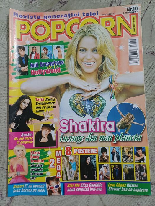 Vand revista Popcorn octombrie 2010, cu Shakira, CU POSTERE cu Justin Bieber, Tokio Hotel, Kesha, Eminem in stare impecabilă