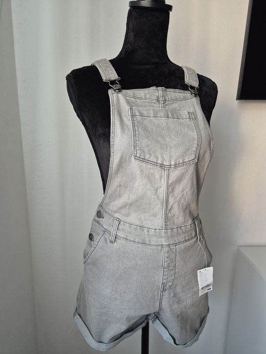 Salopetă scurtă din denim gri HEMA Summer – NOUĂ cu etichetă, mărimea 164 (13–14 ani)