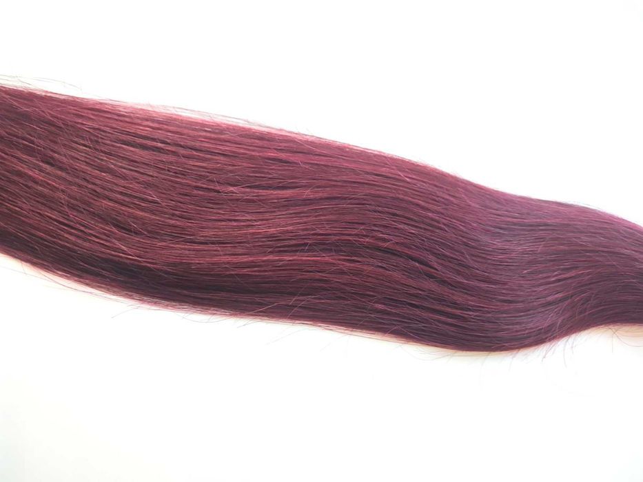 Етествена коса за удължаване/екстеншъни на треса, 100г, цвят бордо