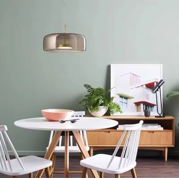 Lustra sufragerie pendul cu abajur de sticla fumurie led