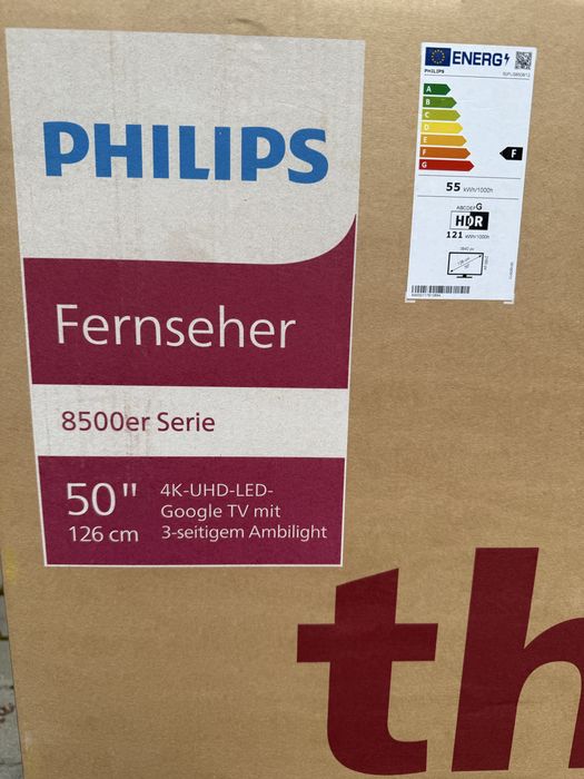 Philips 50” 4K UHD Ambilight Google TV – Nou, sigilat