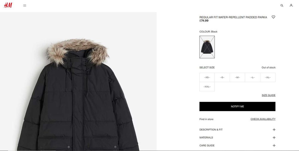 Мъжко зимно яке -парка H&M,  размер L