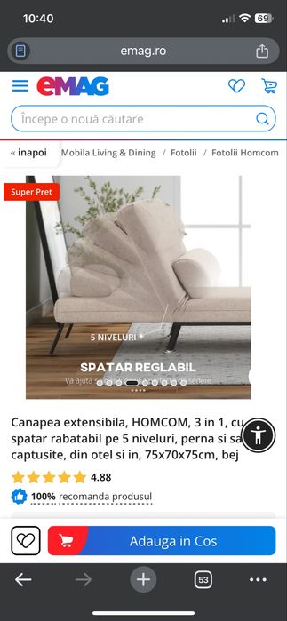 Fotoliu pat homcom 3 in 1 extensibil