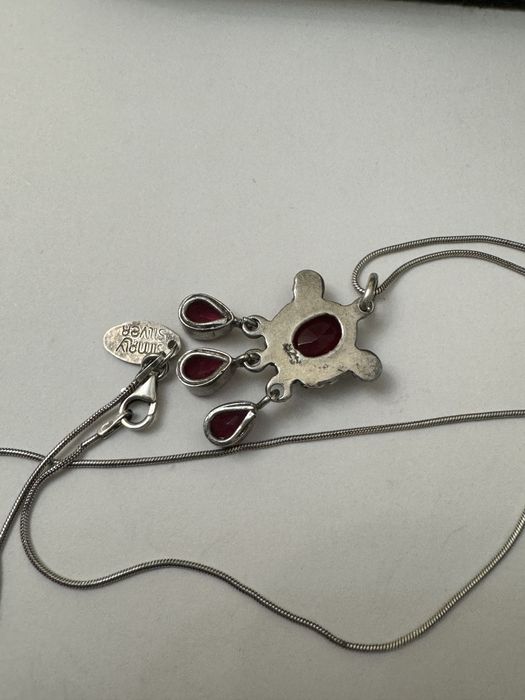 Colier argint si rubine naturale. Vechi. Lant si pandativ. 925