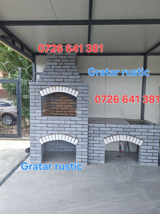 Gratar rustic de cărămidă plita țărănească cuptor de pâine afumături masă de lucru