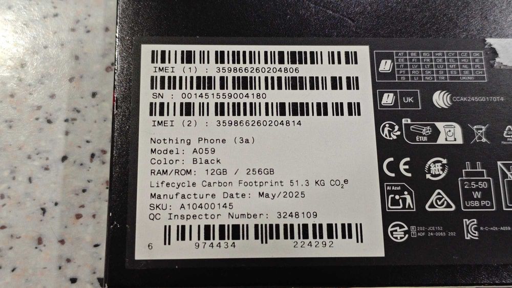 Nothing Phone (3a) 5G 256GB 12GB RAM, Black, Sigilat
