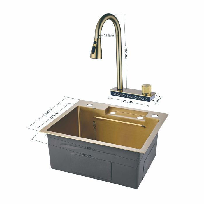 Златна мултифункционална кухненска мивка 50см