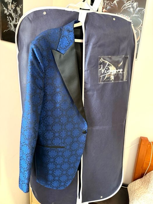 Sacou elegant bărbați Viggo Ceremony,albastru  floral,cu papion husă