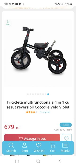 Tricicleta multifunctionala 4 in 1 cu sezut reversibil Coccolle Velo