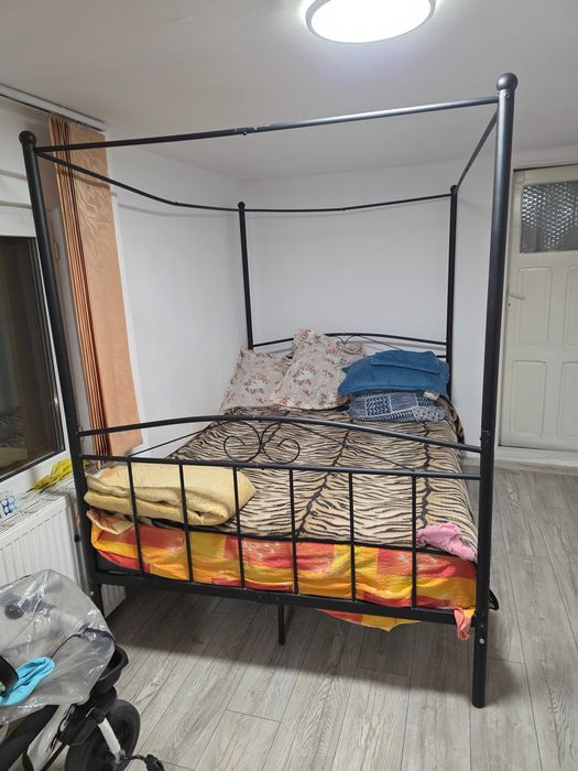 Pat metalic tip baldachin, 160×200 cm – stare excelentă