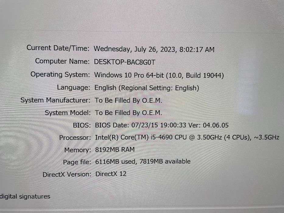 PC Desktop intel i5-4690 - Amd Radeon RX570 8Gb VRam - 8Gb DDR3