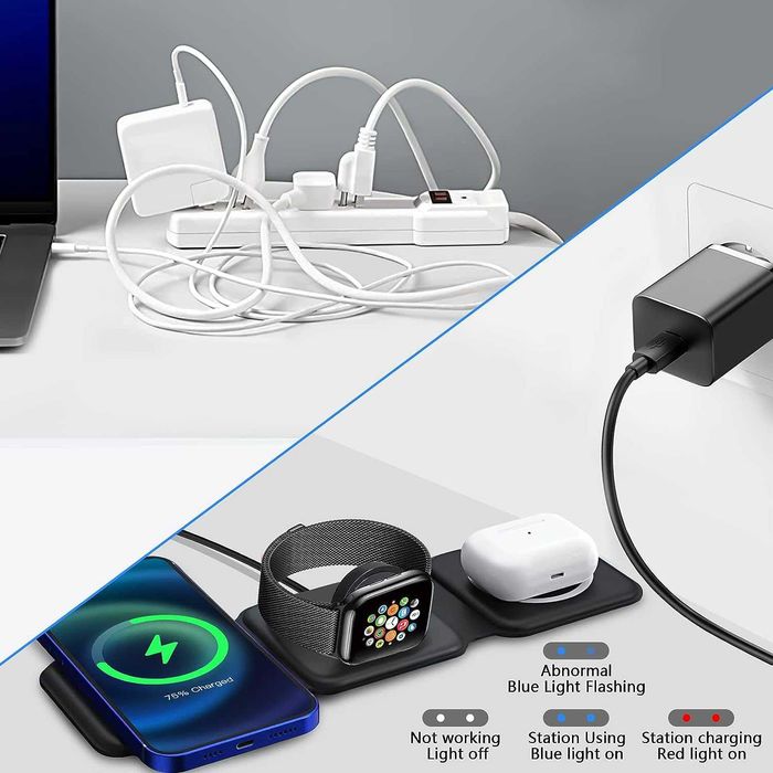 Магнитна сгъваема безжична зарядна станция за iPhone 3 в 1