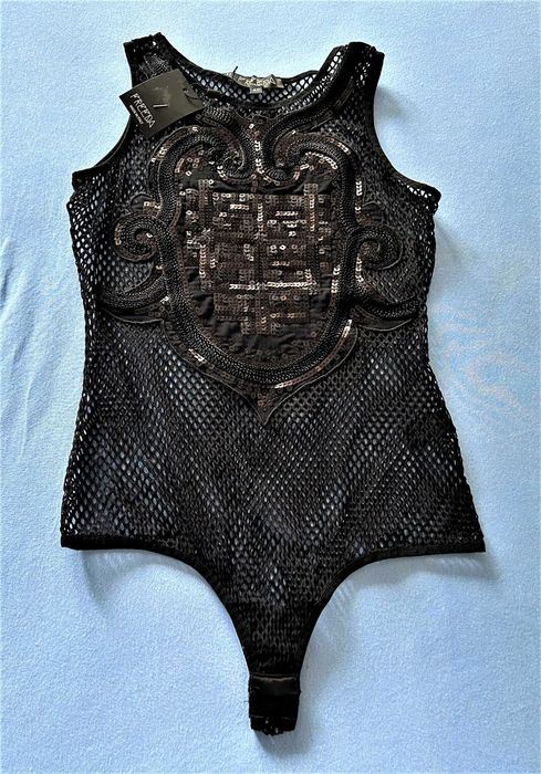 Body de plasa negru cu aplicatii de paiete negre Freeda