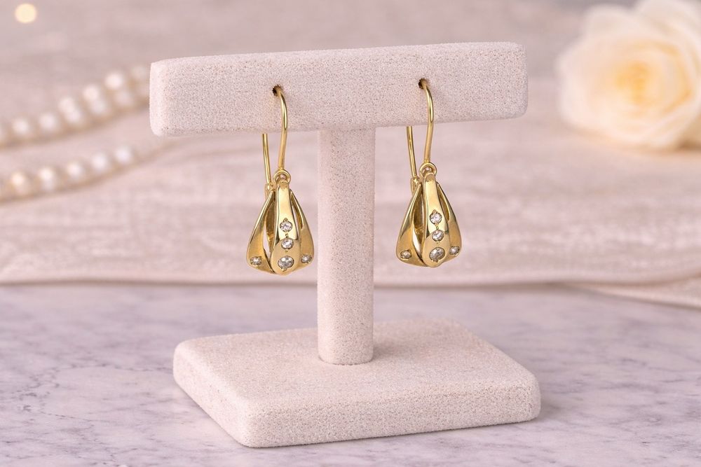 Cercei din aur 14K cu pietre, model elegant, 2,65 g