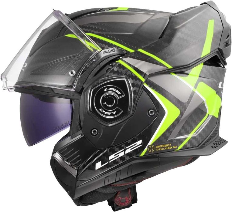 Нова Мотоциклетна Модуларна Каска за Мотор LS2 FF901 Advant X Carbon FUTURE II H-V YELLOW-06, XL, ECE 22.06