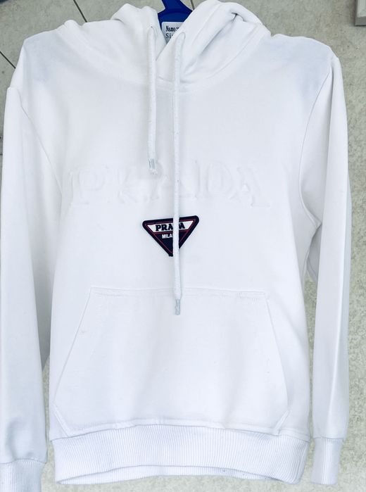 Детско худи с качулка PRADA оригинал унисекс – бяло, за 3-4 години