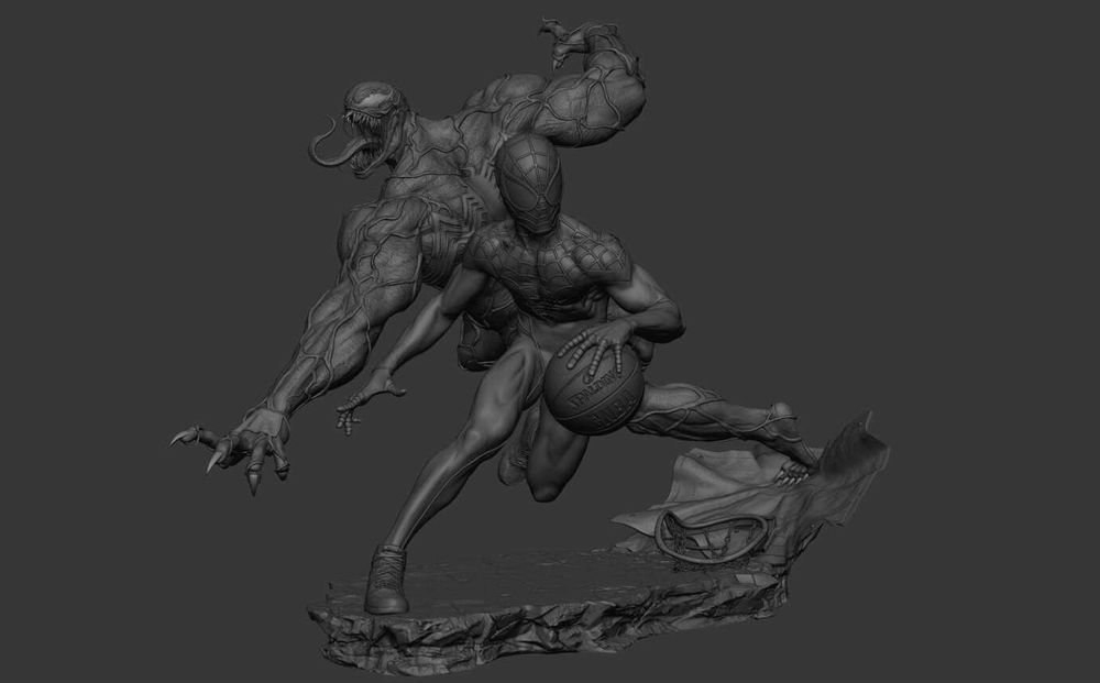 Figurina 3D din Rășină - Spiderman vs Venom - Detalii Uluitoare
