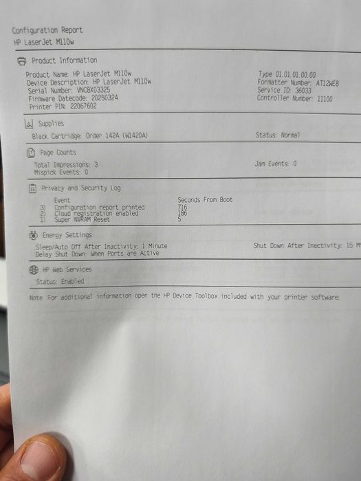 Чисто нов на 70 страници черно-бял лазерен принтер HP LaserJet M110w + нова касета