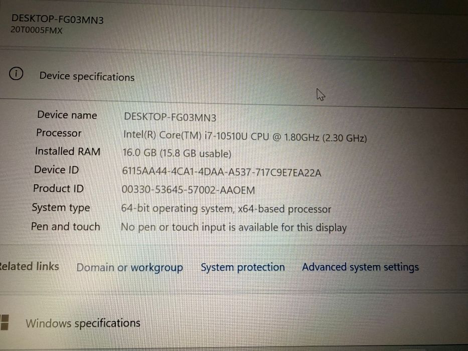 Lenovo ThinkPad T14 Gen 1 – i7 / 16GB RAM / SSD 256GB