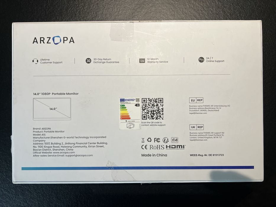 Monitor portabil Arzopa A1s 14”