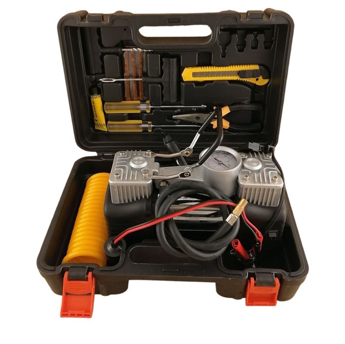 Компресор за Помпане на Гуми Двубутален Двуцилиндров с Инструменти