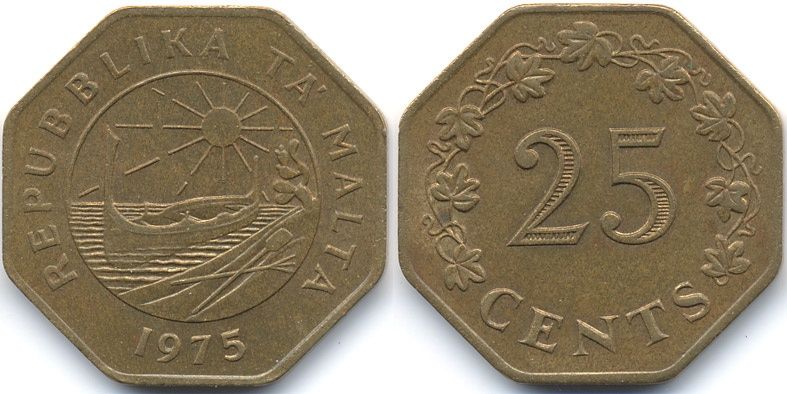 Moneda 25Cent Malta 1975