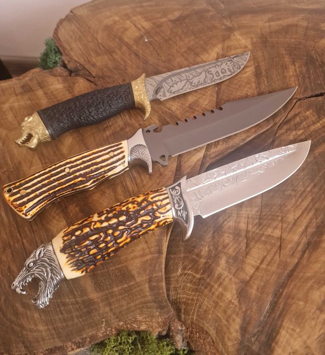 Ножове ръчна изработка *Дамаска стомана,еленов рог,абанос,тюркоаз*