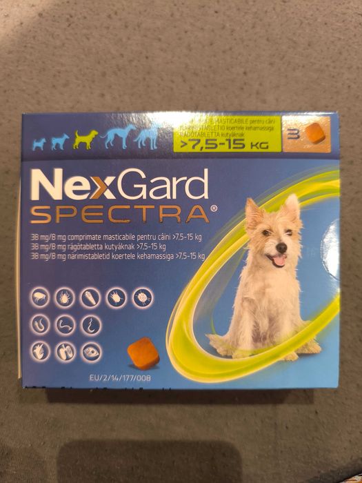 Vând NextGard Spectra M masticabil 7,5 kg - 15 kg cutie cu 3 pastile pentru 3 luni de tratament