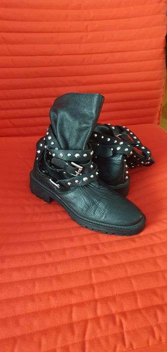 Ghete piele naturala cu tinte Zara 37 festival rock goth