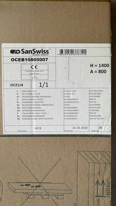 Cada rectangulara Ideal Standard Hotline 160 x 70 cm si  Paravan de cada SanSwiss Ocelia