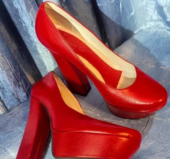 Pantofi Corvari rosii PIELE NATURALA -