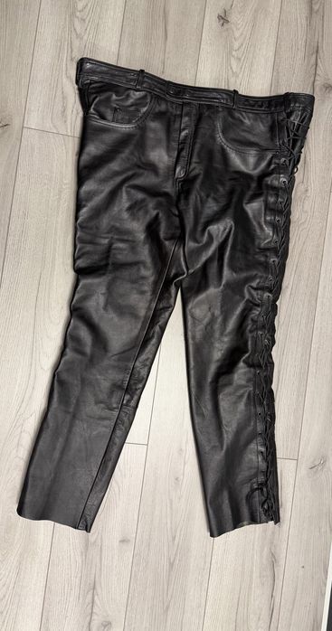 Pantalon moto piele chopper cu snur lateral
