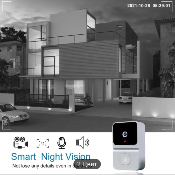 Безжичен wifi звънец с камера нощно виждане, видео и аудио връзка