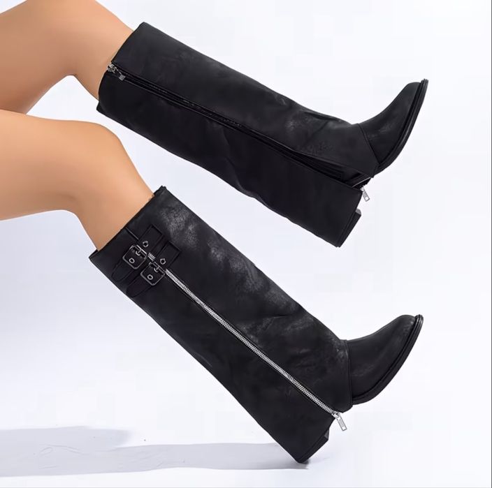 Ботинки черные кожзам высокие