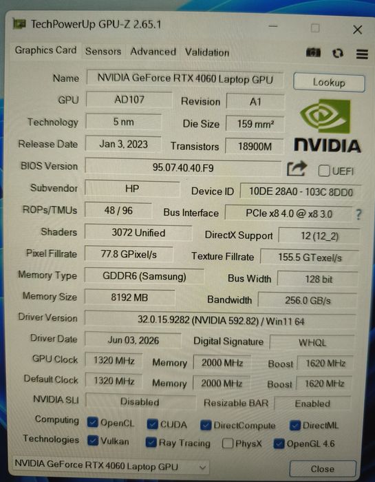 Ryzen9 8945hs/rtx4060 8gb/16gb ddr5/512gb ssd/HP victus.