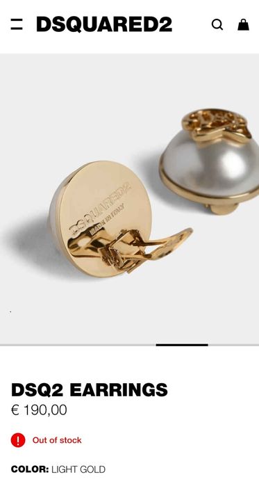 Dsquared2 обемни обеци на клипс златисти метал перли лого кръгли кутия