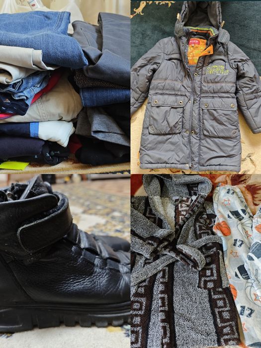 Вещи для мальчика 8-11 лет куртка пижама джинсы обувь 3 пары