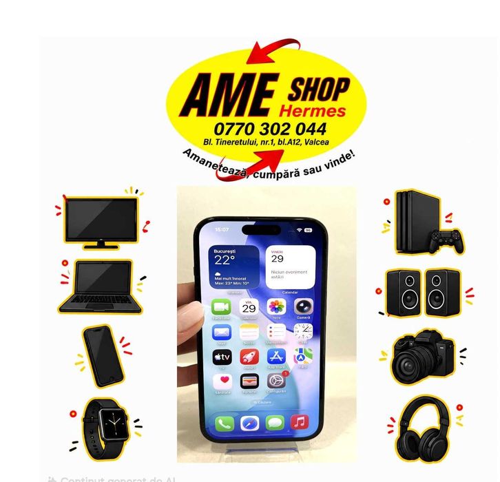 iPhone 15, 128GB, Sănătate baterie: 99%, garanție,  Black!