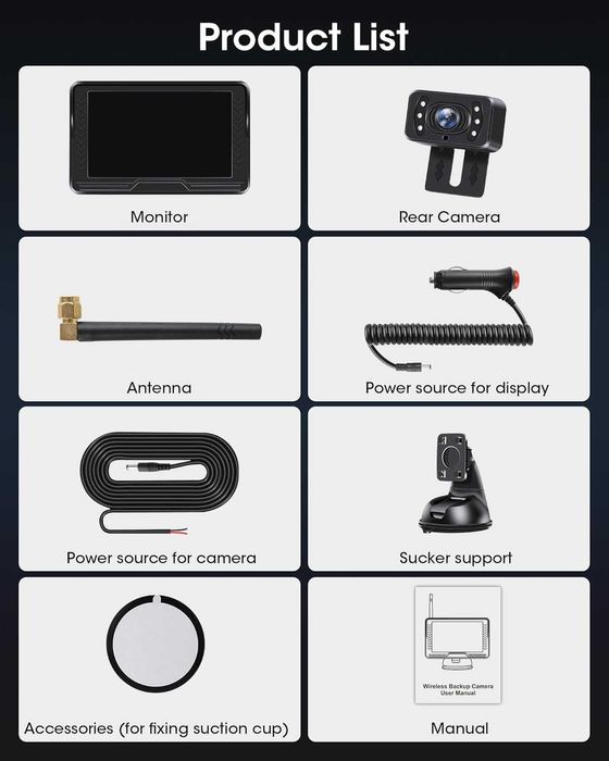 Jansite P067 Безжична камера за заден ход AHD 1080P с 5-инчов монитор