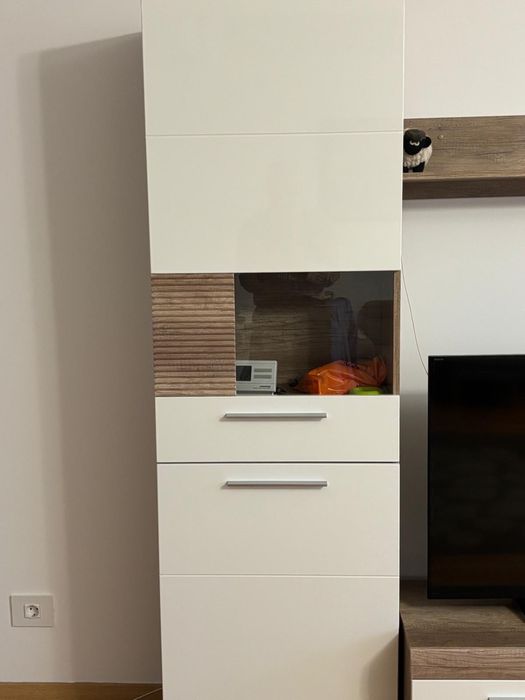 Vand set mobilier living Mobexpert 4 corpuri- alb lucios/stejar sonoma