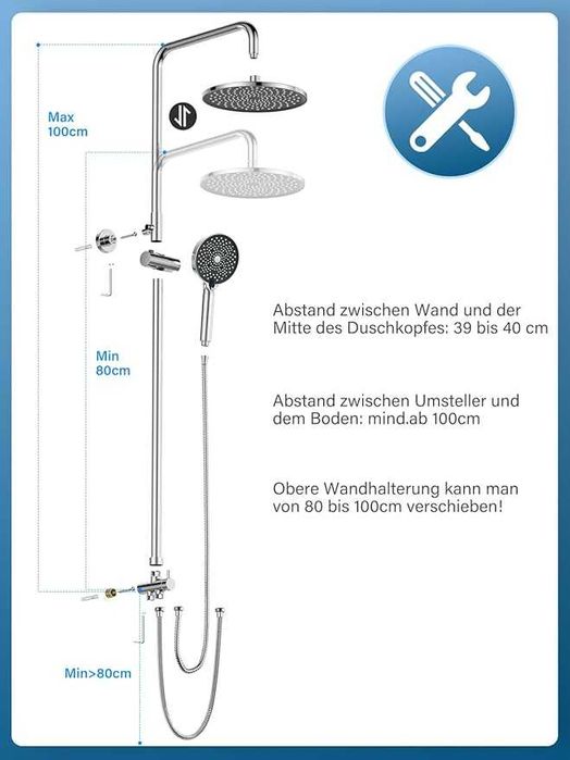 Sistem de duș YEAUPE PRO fără termostat și baterie, cu duș fix