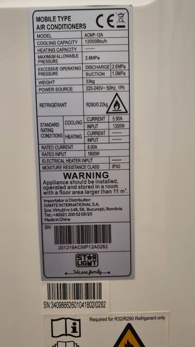 AC portabil 12.00 btu