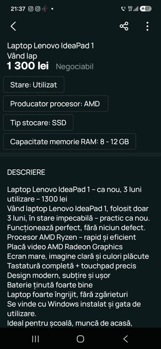 Vând Laptop. Preț ușor negociabil